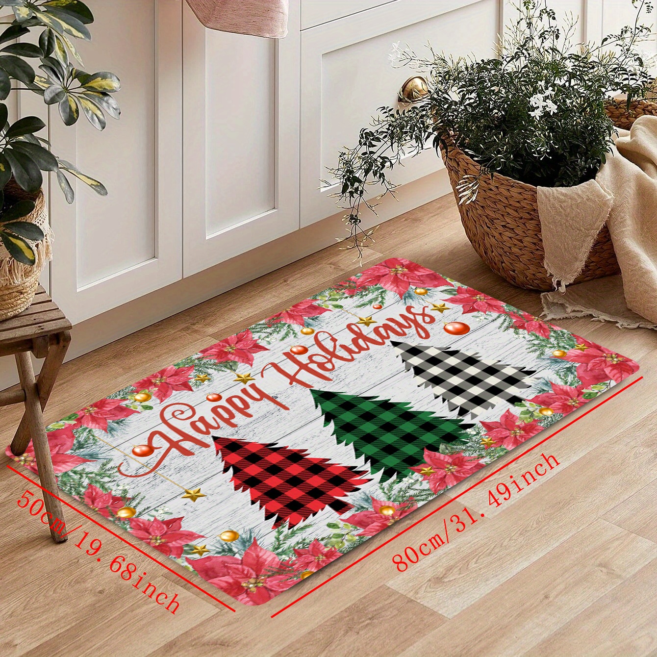 Christmas Festive Kitchen Rug Stain Resistant Waterproof - Temu Italy