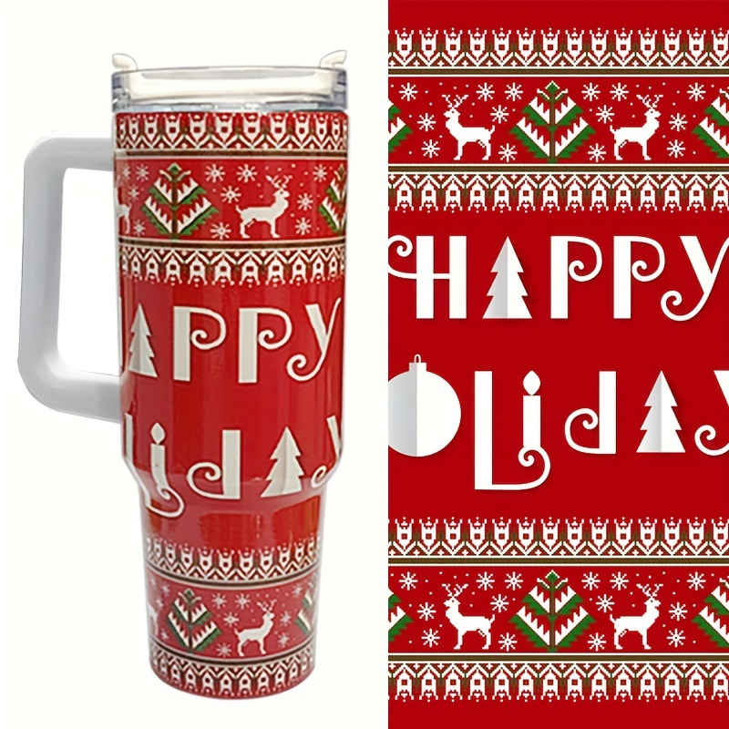 1pc 1200ml/40oz Portable Engraved Christmas Tumbler With Handle, Stainless  Steel Insulation Cup With Straw, Suitable For Outdoor Camping, Fitness, Car  Driving, Christmas Birthday Gift