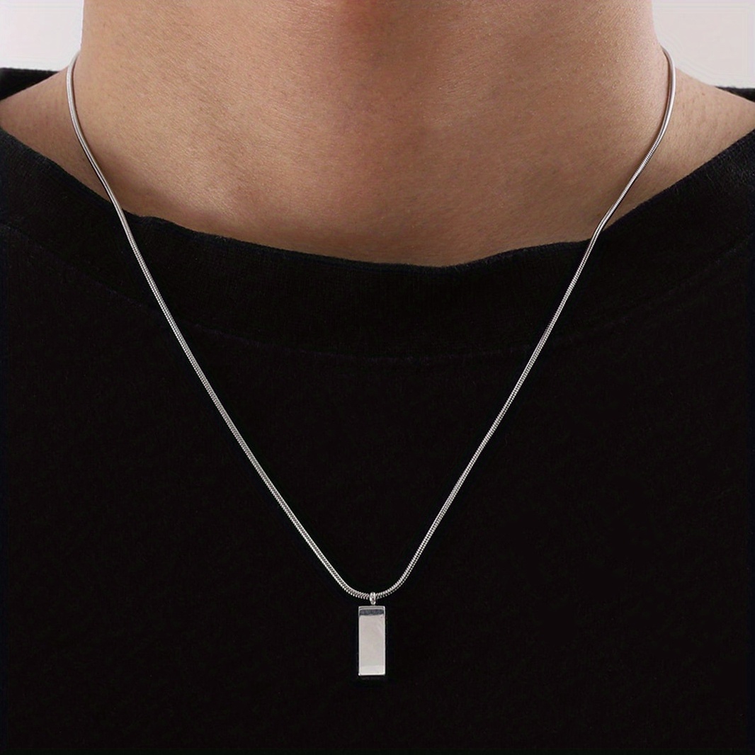 TEMU Collar Con Colgante De Diseño De Metal Rectangular A Unisex De 1 Pieza De Acero Inoxidable Para Decoración Diaria