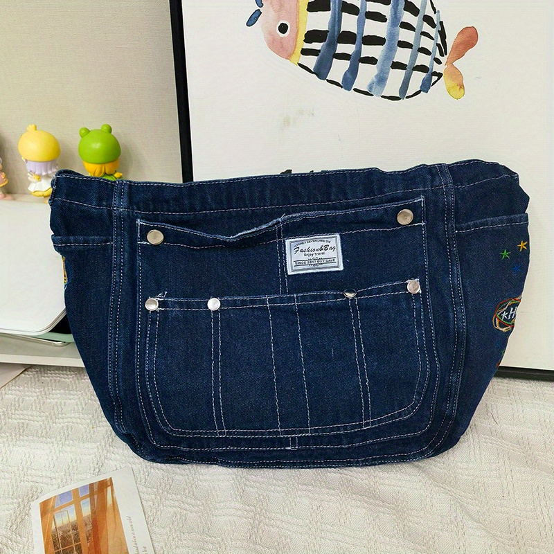 Vintage Y2K Denim Jean Crossbody / Shoulder Bag Adjustable Strap 3 Pockets  Purse
