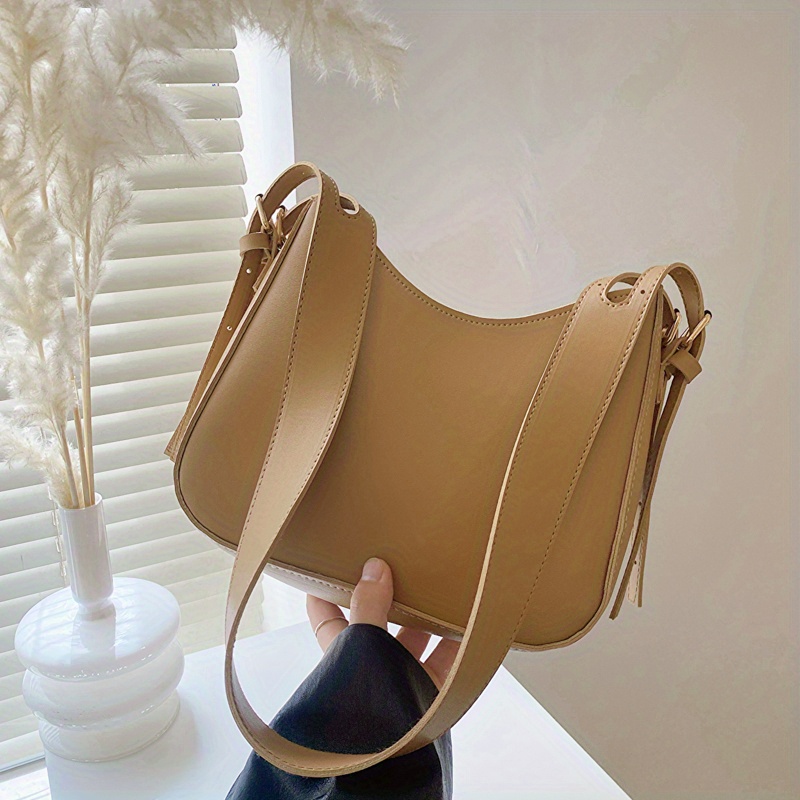 Women's Fashion Simple All-match Hangbag New Solid Color Beading Shoulder  Bag Female Texture Soft PU Leather Crossbody Bags