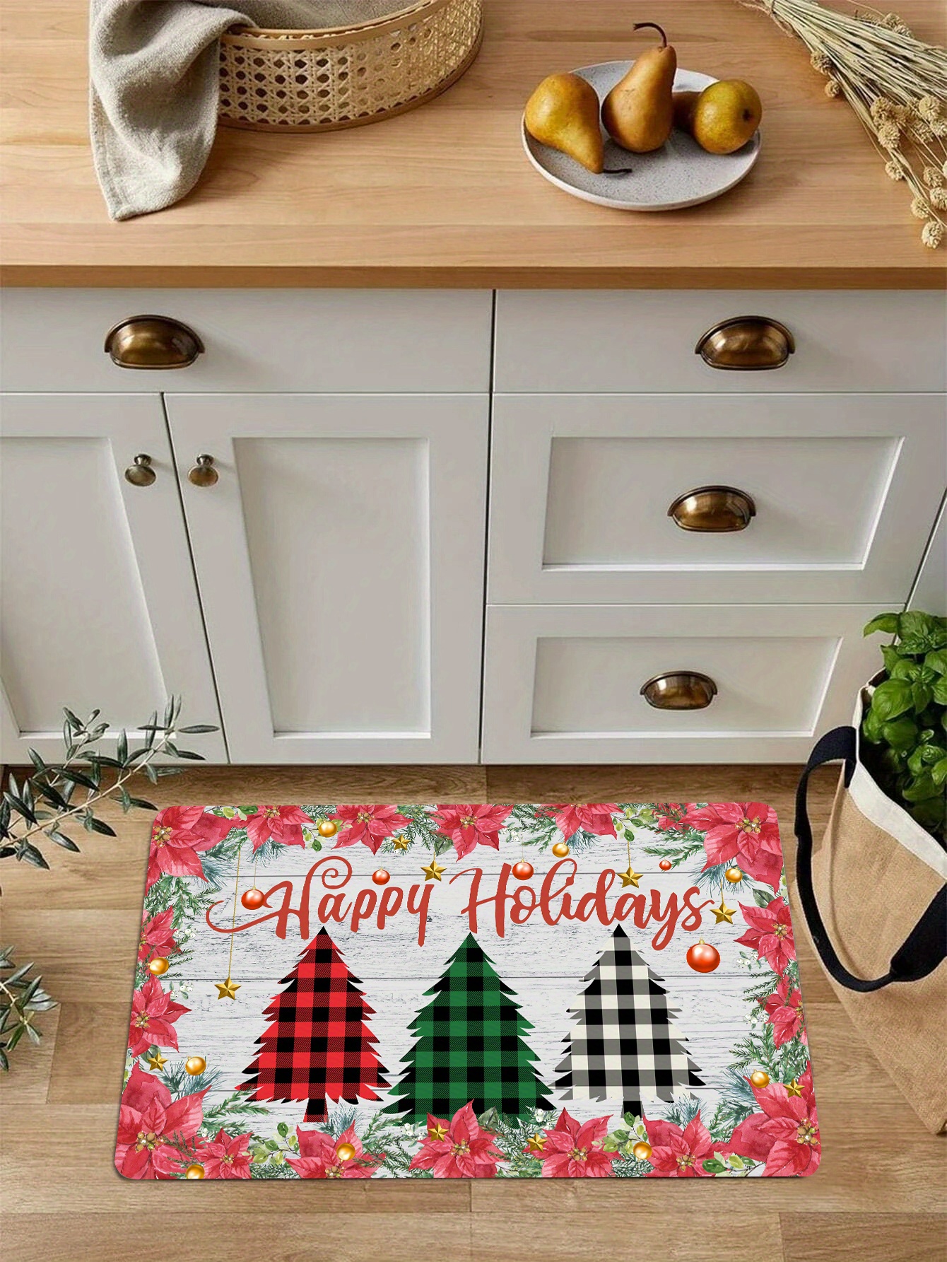 Christmas Festive Kitchen Rug Stain Resistant Waterproof - Temu