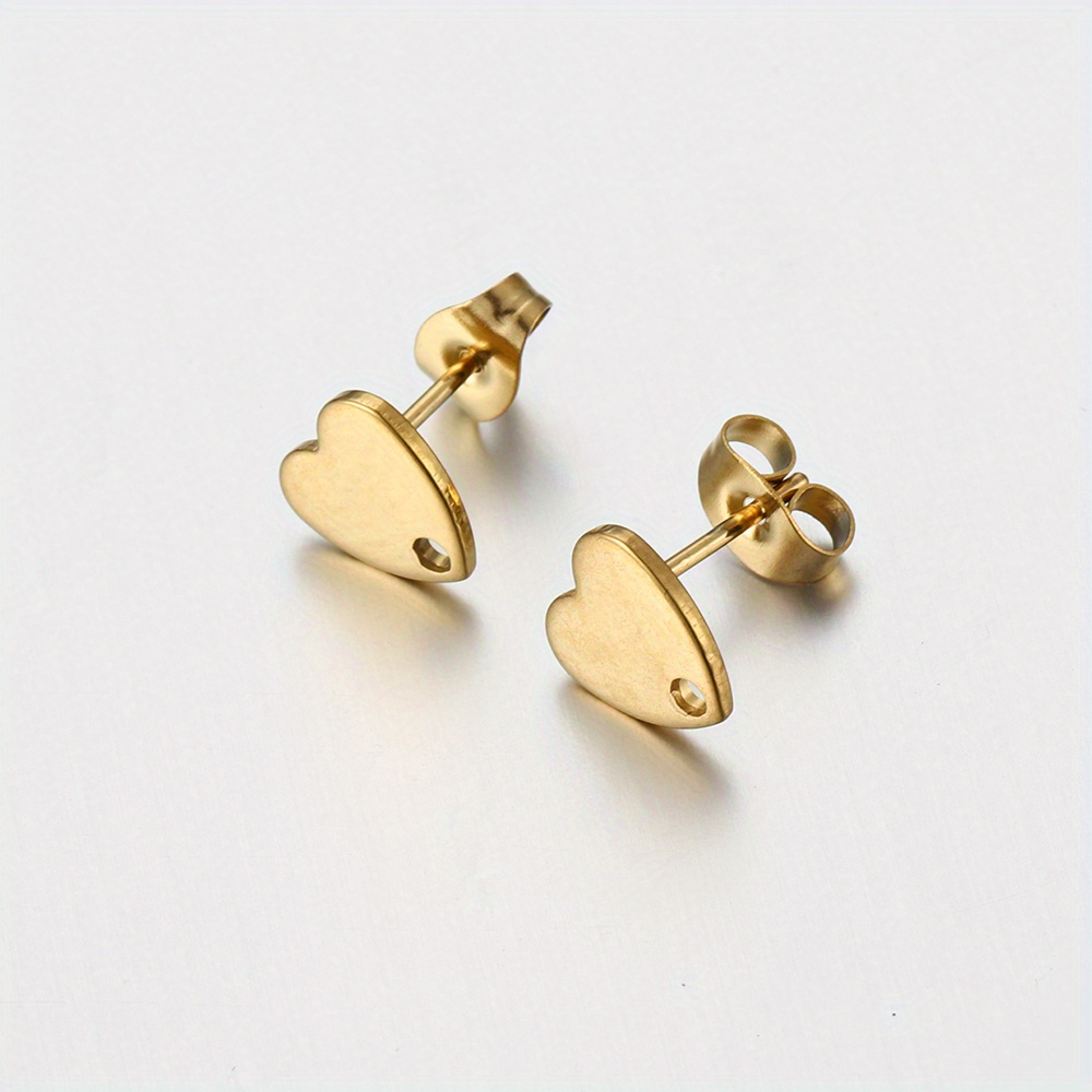 Stainless Steel Love Heart Drop Round Ear Studs Blank For - Temu
