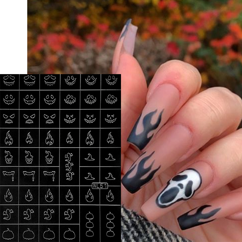 Halloween Airbrush Stencils Nail Stickers For Nails Bat Spider