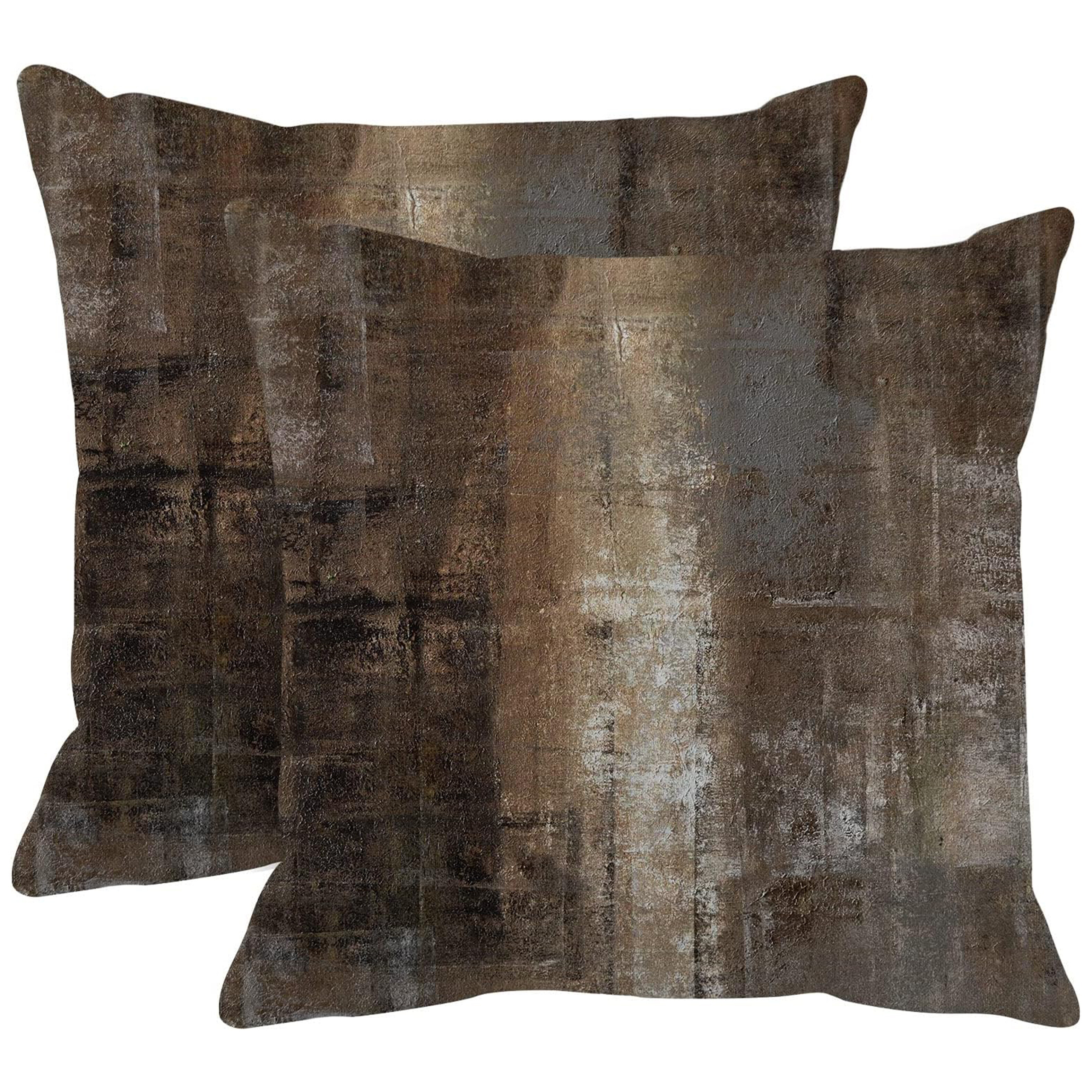 Image of 2pcs Throw Pillow Covers Modern Home Art Decor, 16 X 16 Inches/18 Inches/ 20 X 20 Inches Set Of 2 Abstract Oil Painting Pillowcases For Bedroom, Living Room, Cushion Couch Sofa, Brown Grey Beige