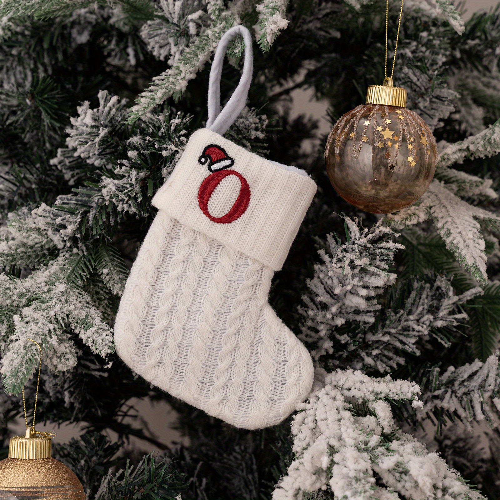 Embroidered Initial Cable Knit Red Christmas Holiday Stocking