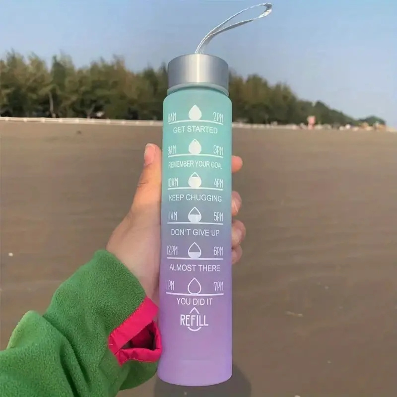 Bouteille d'eau 1l-32oz avec marqueur de temps de motivation passoire à  paille bouteilles sport en plastique - DIAYTAR SÉNÉGAL