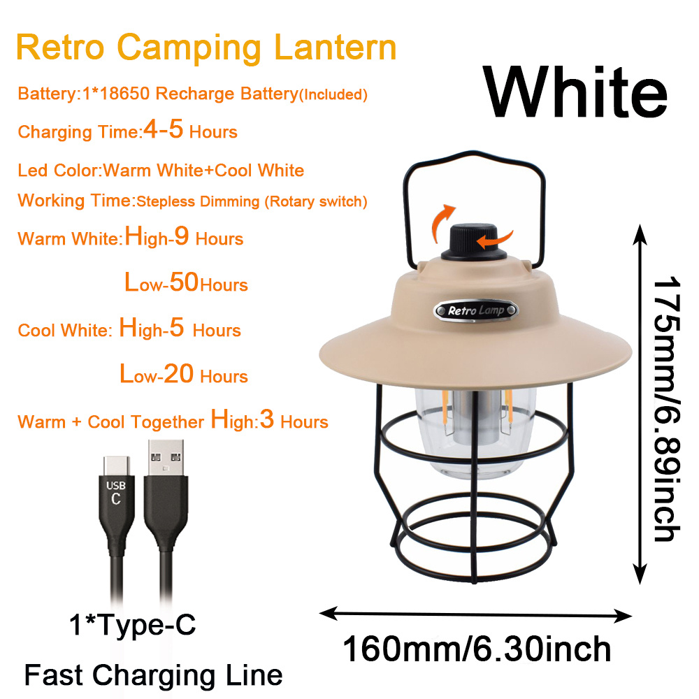 Vintage Led Camping Lantern, Rechargeable Classic Tabletop Lantern