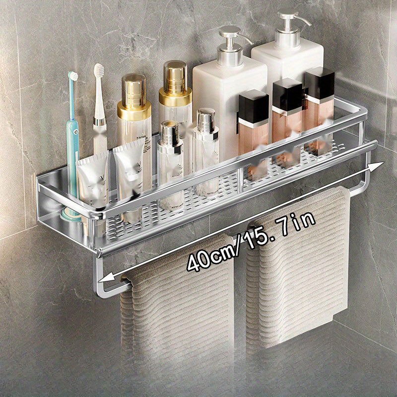 1pc Silver Bathroom Storage Rack Wall-mounted Shower Room