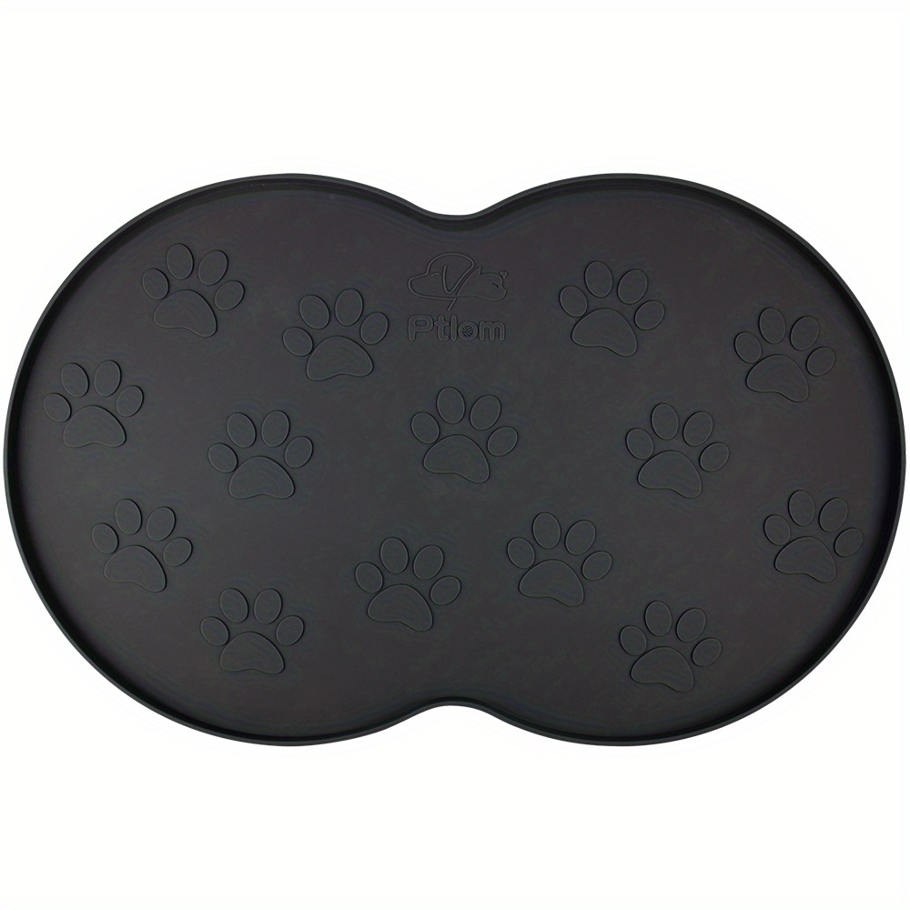 1pcs Dog Bowls with Mat, Cat Water Food Bowl Set in No Spill Silicone Mat,  Dual Pet Feeder Bowl for Puppy, Cats, Small Medium Dogs (Bone Shape, Black)