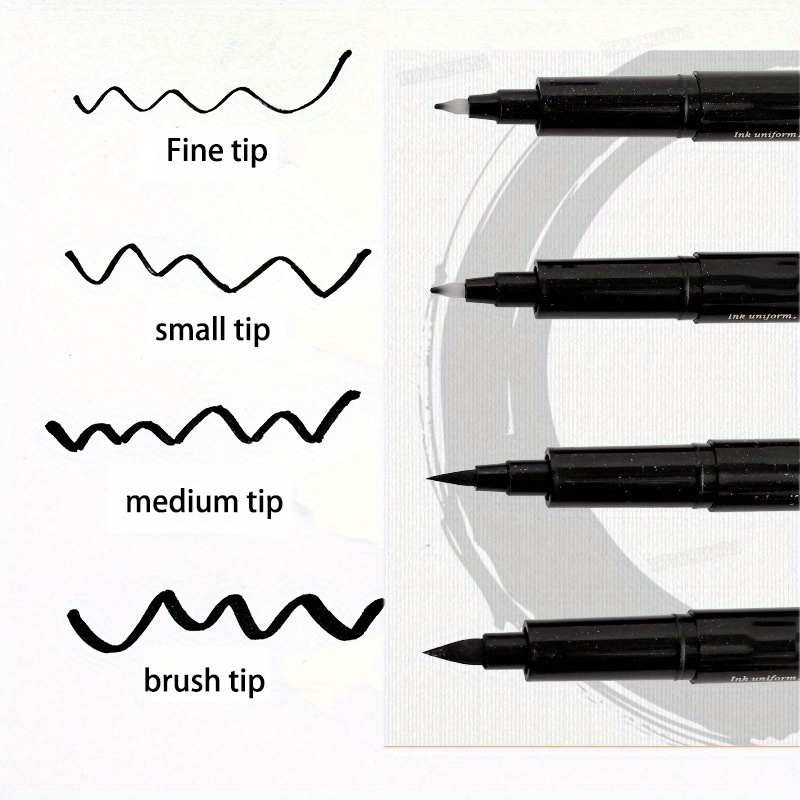 10PCS Pack Hand Lettering Calligraphy Brush Pen Markers Set, Soft and Hard  Tip, Black Ink Refillable