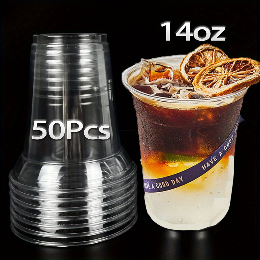 Clear Plastic Cups With Flat Lid Disposable Coffee Cups With - Temu