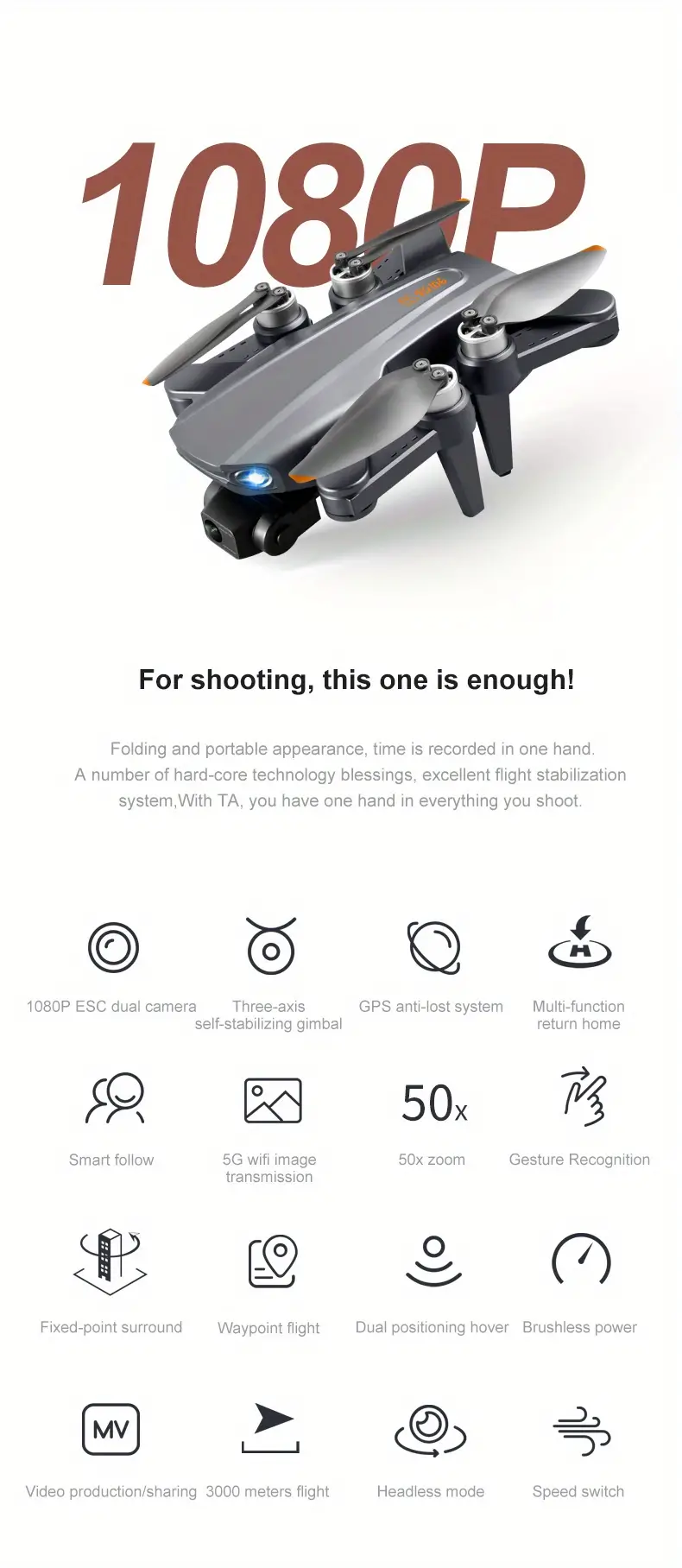 rg106 5g professional brushless gps drone three axis mechanical gimbal camera 1km image transmission 360 obstacle avoidance one key return flight for about 25 30 minutes details 1