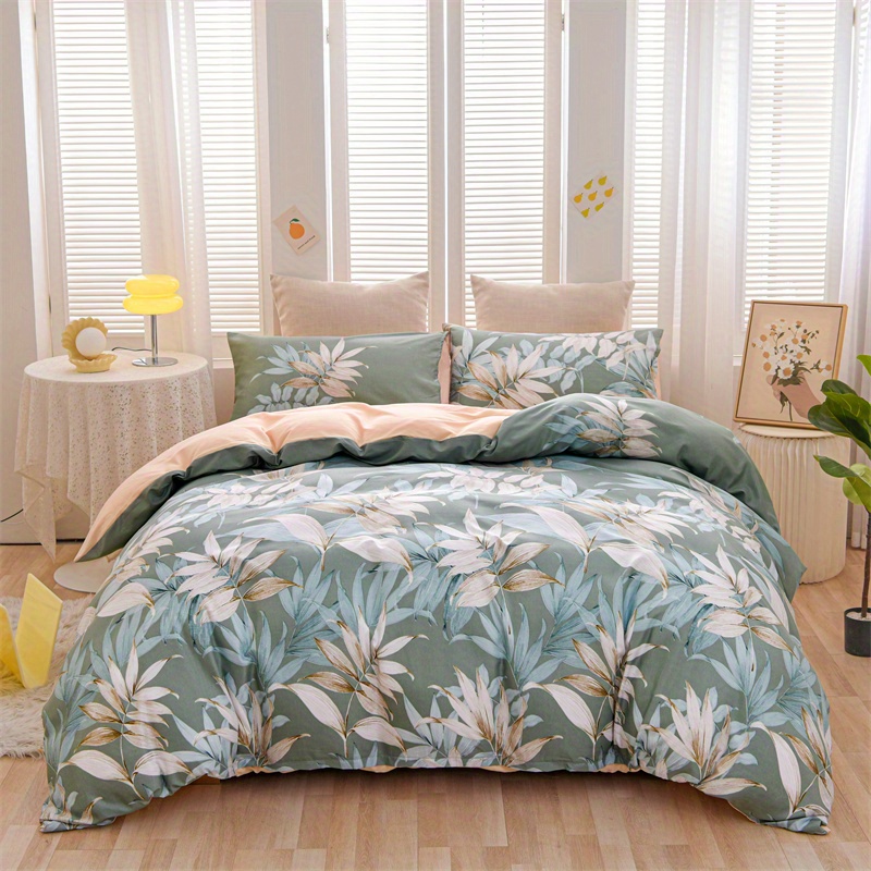 3pcs   duvet cover   leaf print   polyester bedding set for   soft comfortable and   duvet cover for bedroom   1 duvet cover 2 pillowcase without core details 0