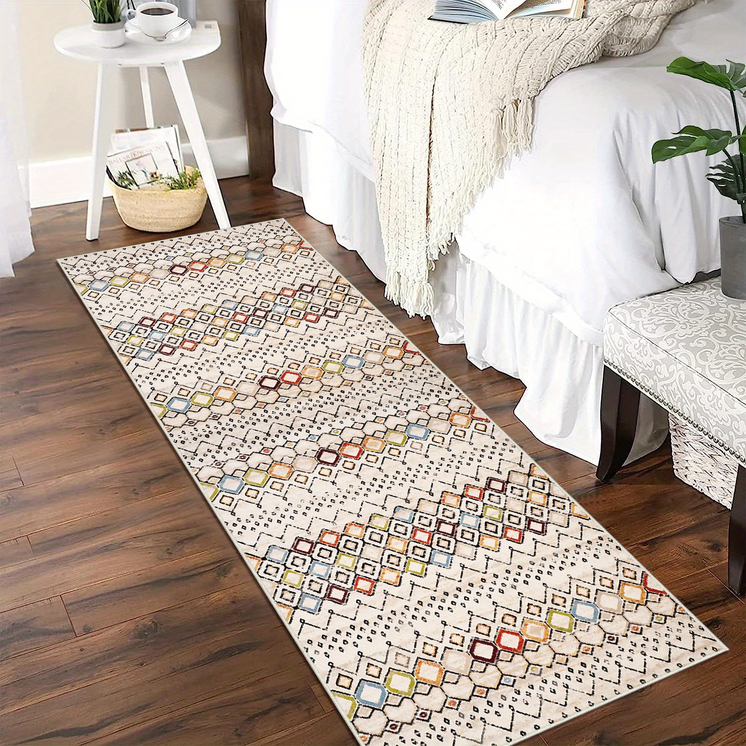 Light Gray Vinyl Floor Mat With Boho Design. North African Berber Art in  Beige and Gray. Tribal Moroccan Design. Kitchen Rug, Area Rug. 