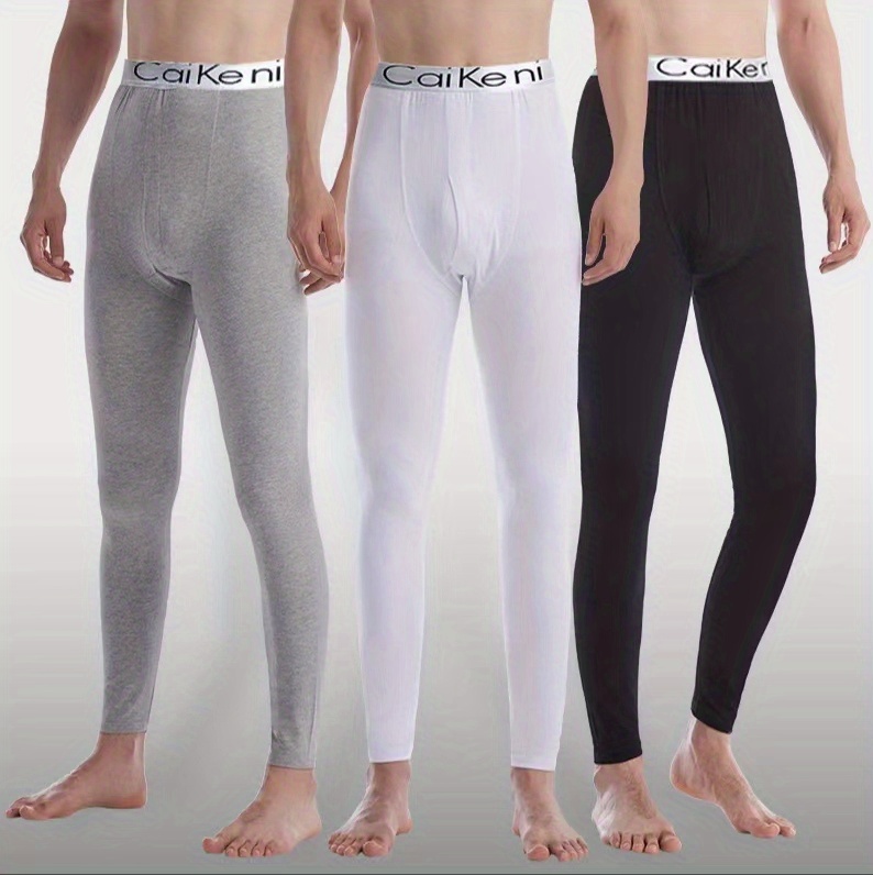 Men Thermal Underwear Pants Solid Color Winter Full Length Leggings