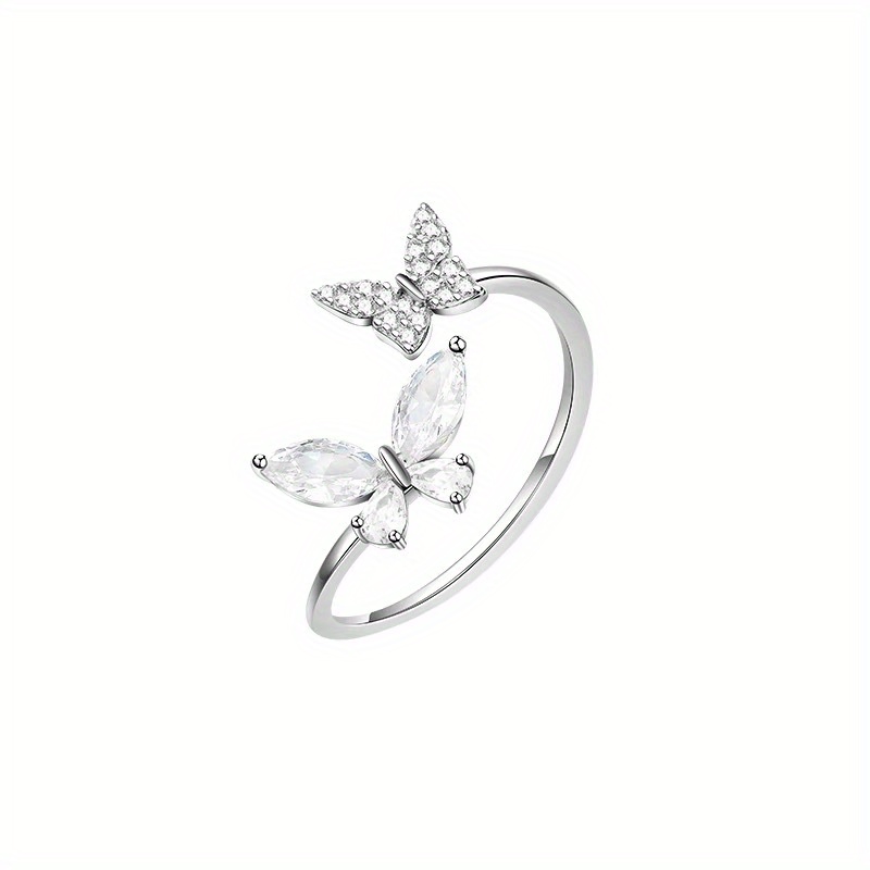 TEMU A 2-gram Luxurious 925 Silver Double Ring For Women, Adjustable And Versatile, Perfect As A Unique Gift In Jewelry.