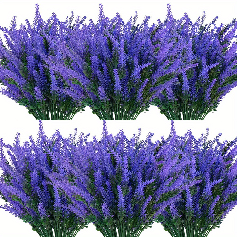 

Ensemble de 8 bouquets de fleurs de lavande artificielles résistant aux UV - Plantes en plastique inaltérables pour la décoration du jardin extérieur, du porche et des fenêtres