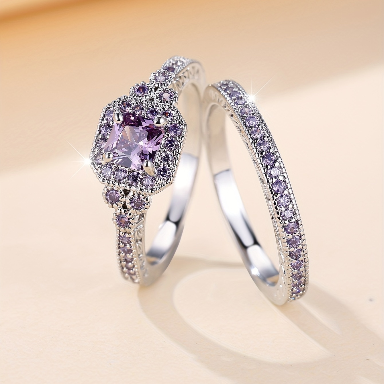 E-shop 2-teiliges Damen Verlobungsring-Set, Brautschmuck-Set, Damen Mode Jubiläumsring, Geschenk, Verlobungsring, geeignet für Frauen