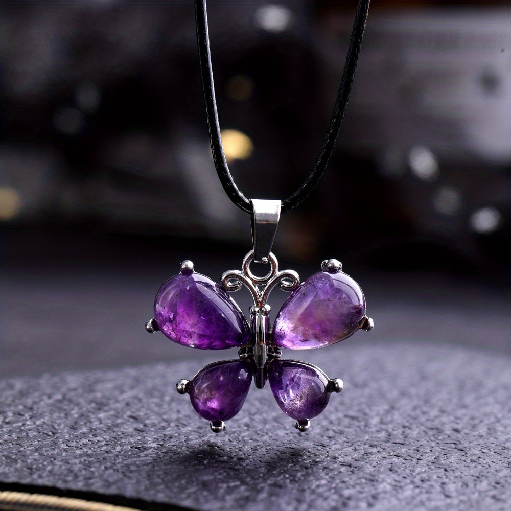 Butterfly Gem Necklace Rose Quartz Amethyst Opal Crystal Stone