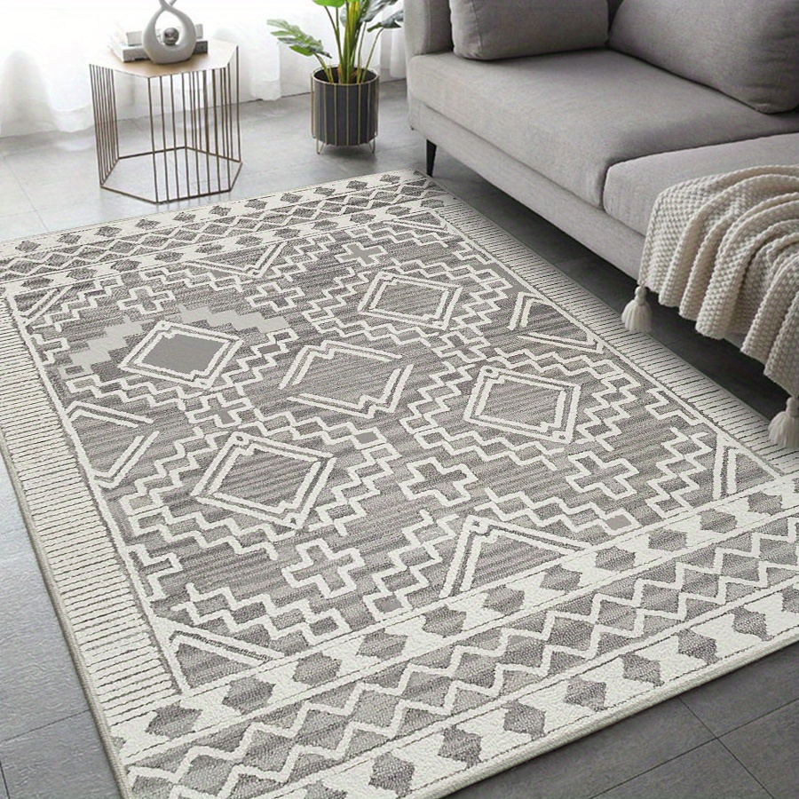 Geometric Bohemian Design Area Rug Gray Cream Modern Abstract Rug