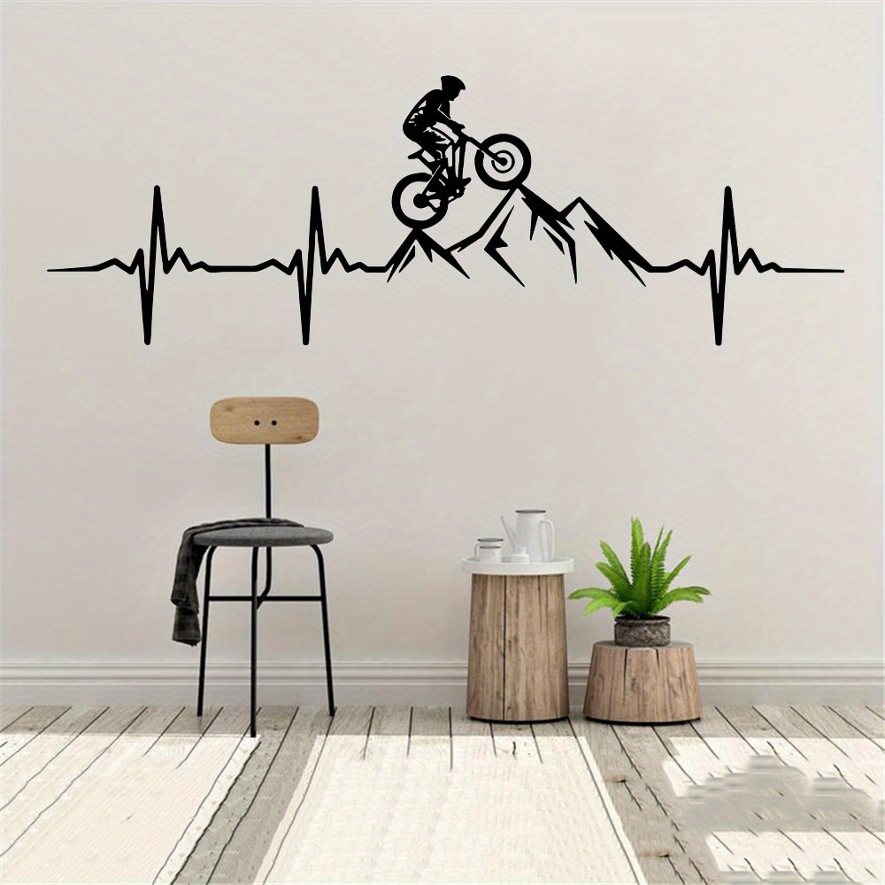 Image of Mtb Mountain Bike Heartbeat Wall Decal Living Room Bedroom Biker Downhill Bicycle Wall Sticker Playroom