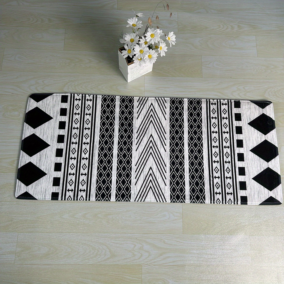 Soft Geometric Printed Area Rug Modern Black White Non slip - Temu