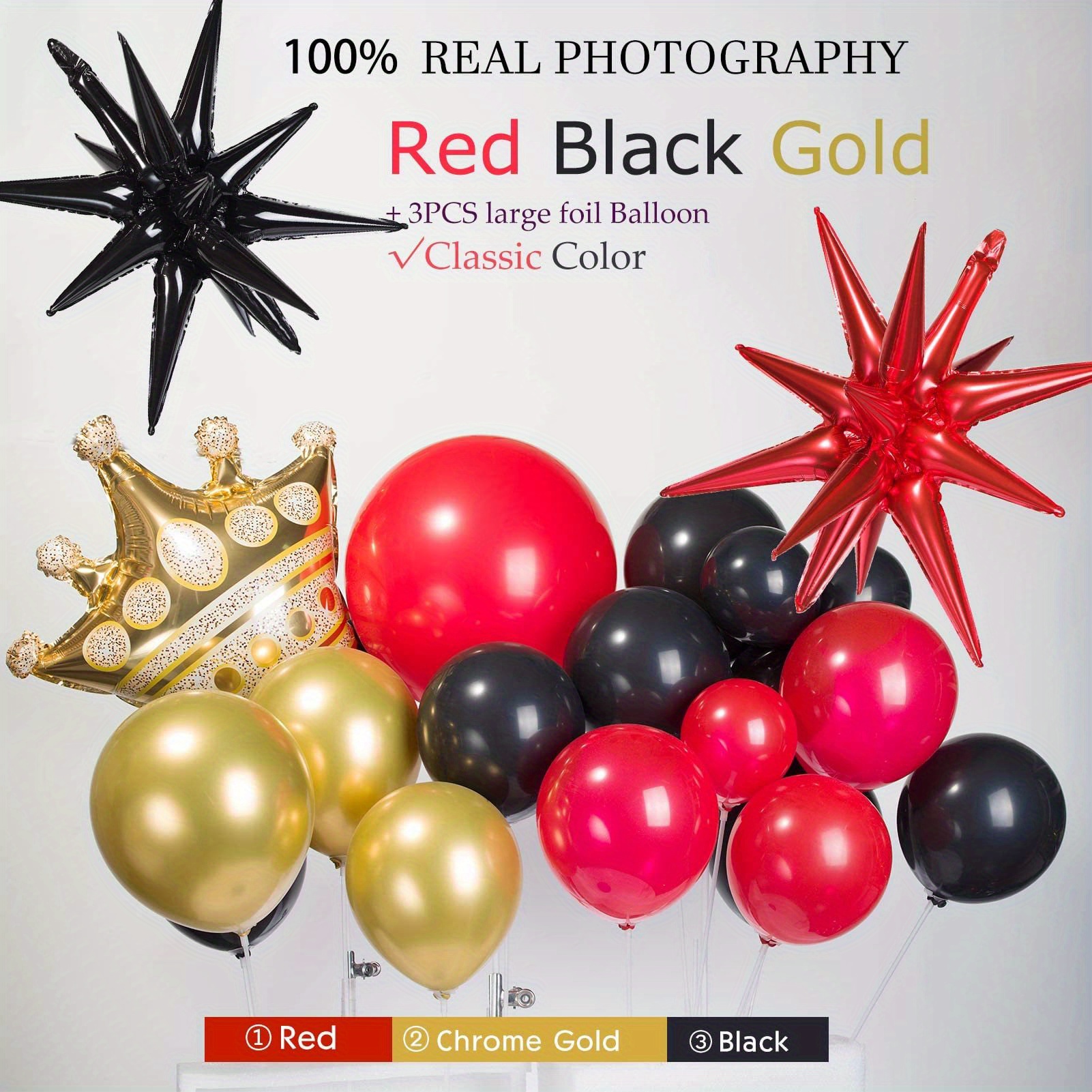 Black And Red Golden Balloon Garland Set Latex Chrome Golden - Temu