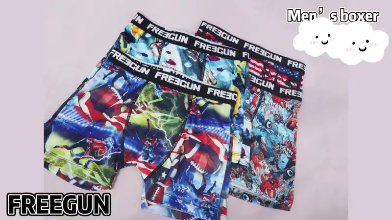 FREEGUN Men's Boxer & Underwear Fast-dry Polyester Fabric Printing Boxer  Lining With Wide Side Waistband Hero Printing