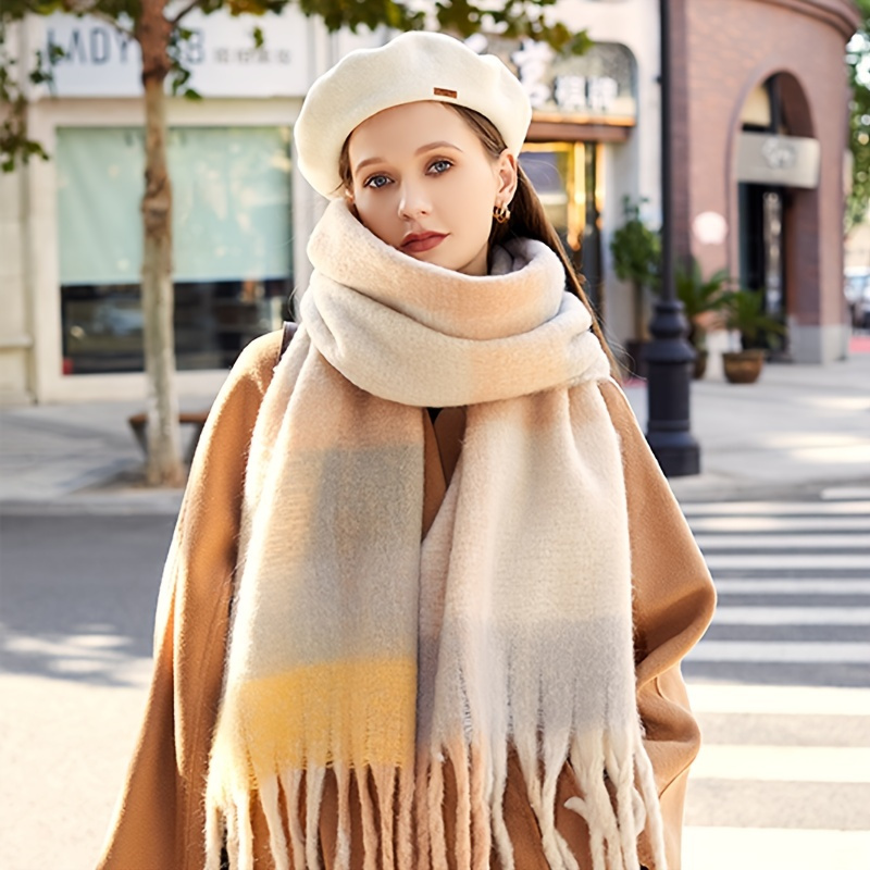 Women's Fashion Scarves Long Shawl with Tassel Chunky Scarfs Jacquard  Striped Soft Cozy Winter/fall Casual