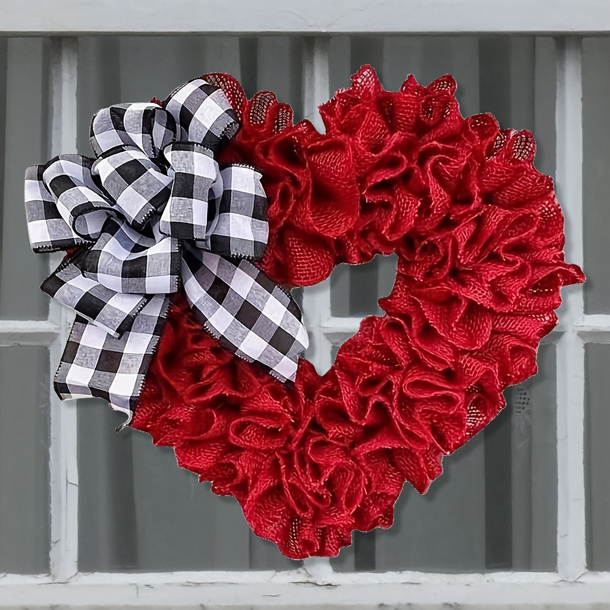 Valentines Day Wreath, 18 Inch Burlap Heart Shaped Door Wreath with Buffalo  Plaid Bows, Valentines Wreaths for Front Door Farmhouse Valentine's Day