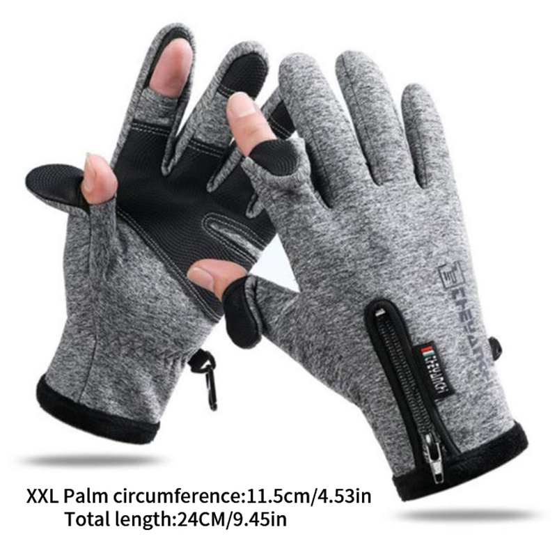 Winter Fishing Gloves 2 Finger Flip Waterproof Windproof Cycling Angling  Outdoor