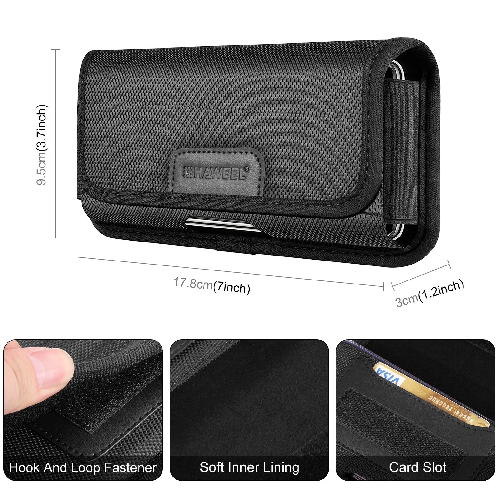 Image of Haweel 4.7-6.8 Inch Nylon Cloth Phone Belt Clip Horizontal Carrying Pouch With Card Slot (black)