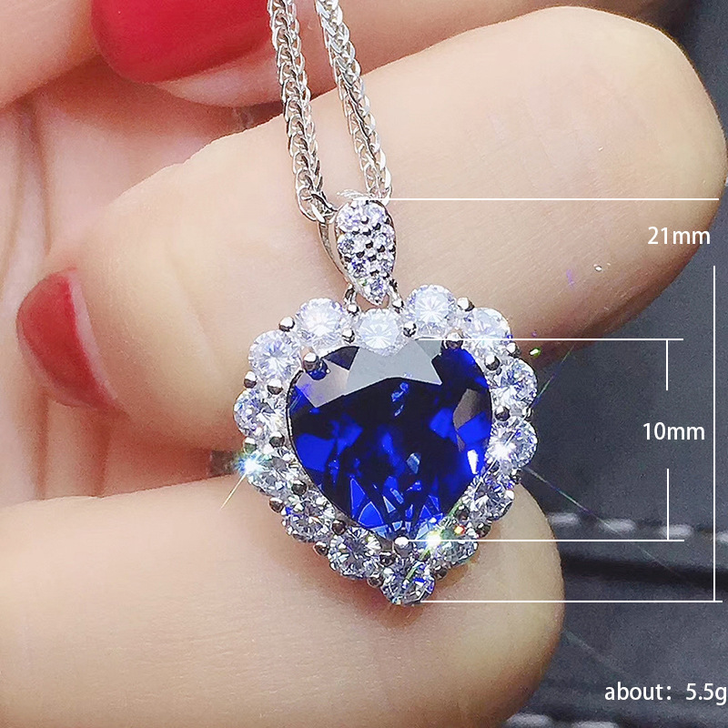 With Necklace & Pendant Fashion Valentine's Day Love Heart Sapphire Jewelry  For Women