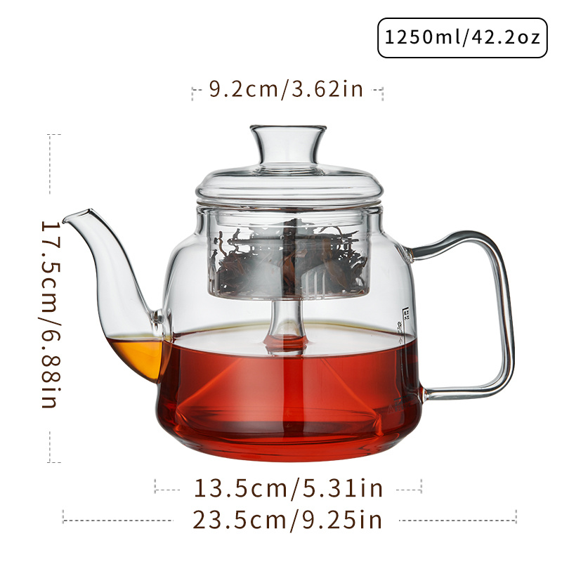 Tetera de vidrio – 54 oz/54.1 fl oz tetera con línea de escala, tetera de  vidrio con infusor para té suelto, hervidor de té de vidrio para estufa