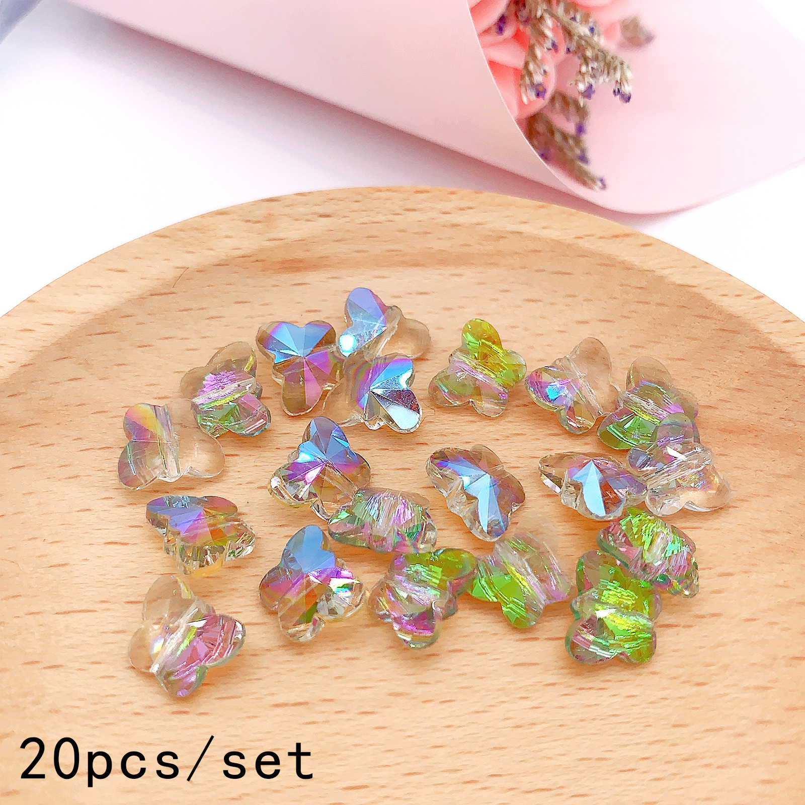 Lumanie 100pcs Crystal Butterfly Beads, 14mm Butterfly Shape Crystal Glass Beads with 10 Mixed Colors for DIY Jewellery Making and CH