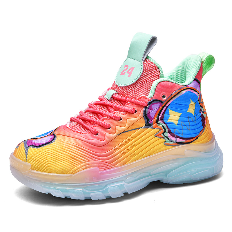 Boys Casual Basketball Shoes with Wave Print, Non-Slip Shock Absorption Training Sneakers for Spring and Autumn,Temu