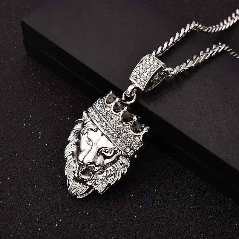 TEMU 30inch Cuban Chain Fashion Men Women Hip Hop Iced Out Crown Lion Pendant Necklace Jewelry