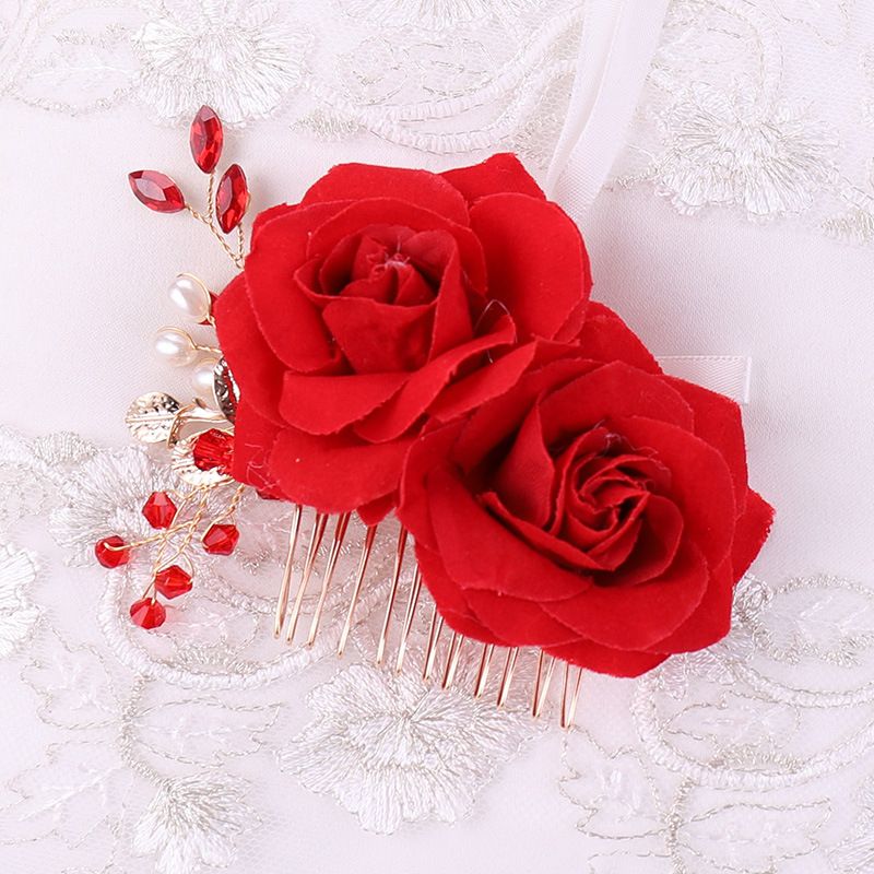 Wedding Rose Flower Hair Comb Rhinestone Faux Pearl Artificial Flower Decor Bridal  Hair Pin Floral Women Hair Headpiece For Brides - Clothing, Shoes & Jewelry  - Temu