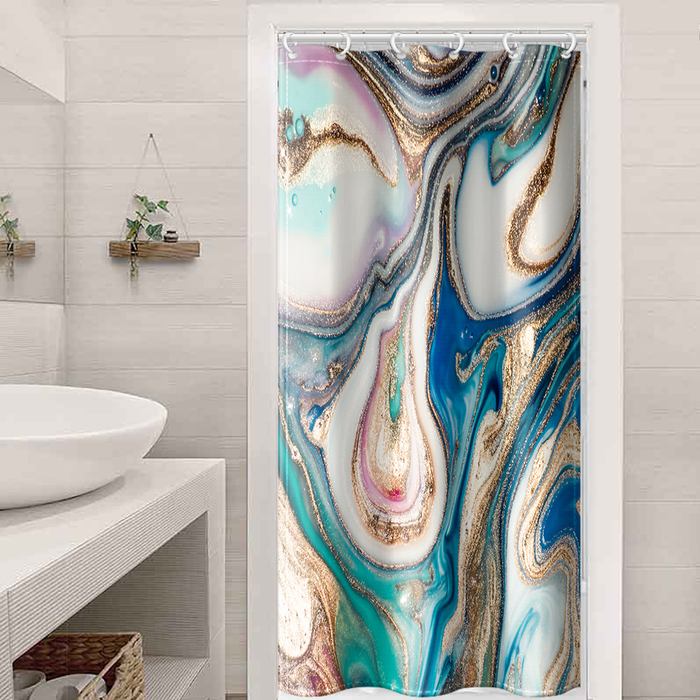 TIYAANDSY YLATY5859 - Cortina de ducha dorada para baño, juego  de cortina de ducha bohemia con salpicaduras de pintura, tela abstracta,  moderna, impermeable, decoración de baño con 12 ganchos, 72 x