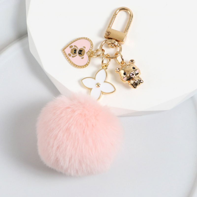 2023 new love bear fur ball keychain ornament female creative cute tiger protective cover pendant gift for girl boyfriend valentines easter taupe hair ball 7