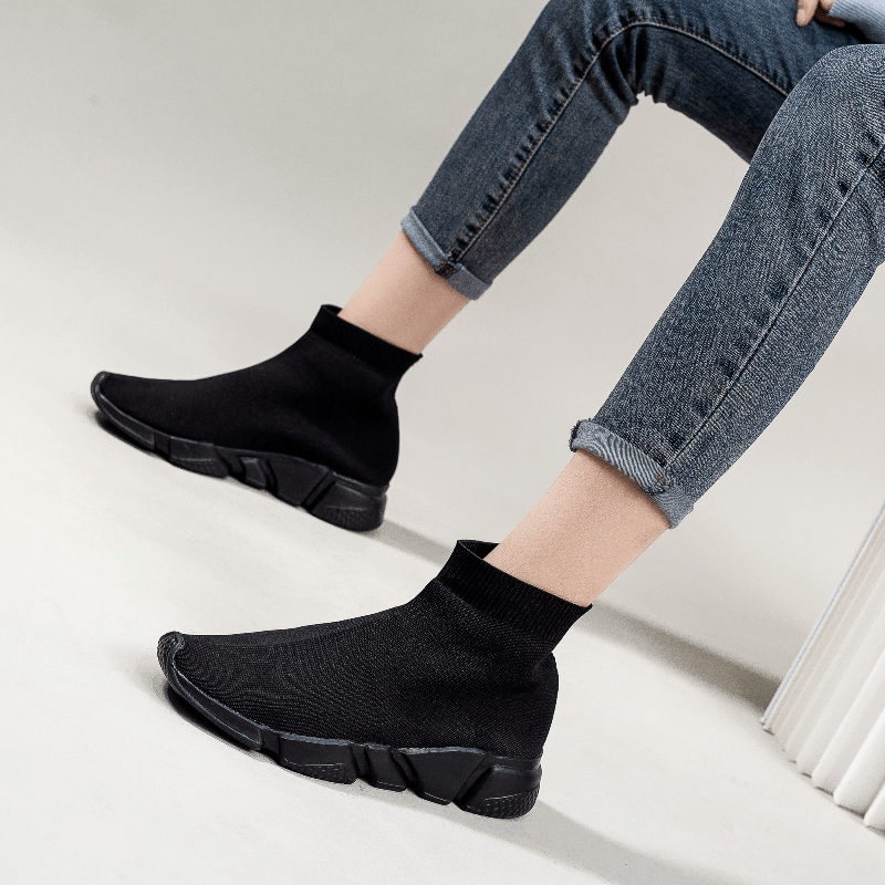 Womens High Top Wedge Sock Sneakers Black Breathable - Temu