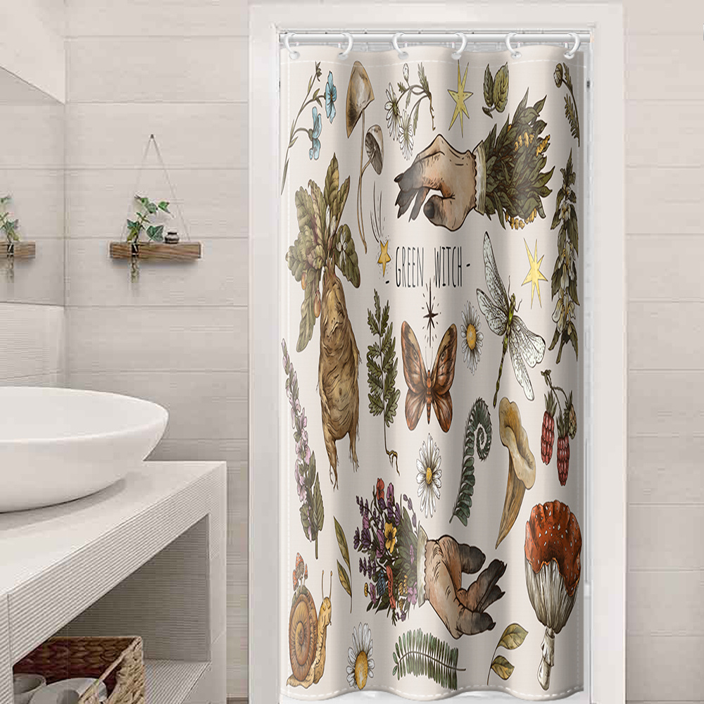 Sun Arch Mushroom Print Shower Curtain Waterproof Polyester - Temu