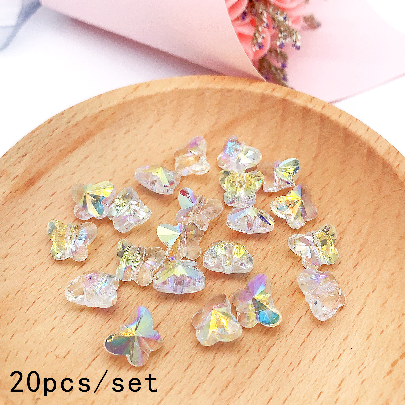  200pcs Mixed Butterfly Beads Butterfly Spacer Beads Glass Butterfly  Beads for Earring Bracelet Necklace Jewelry DIY Craft Making, 0.38 Inch