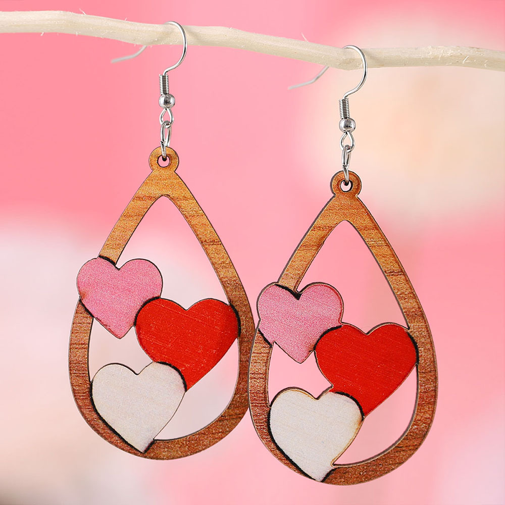 Wood Teardrop Double Hearts Valentines Earrings – Moose Makers
