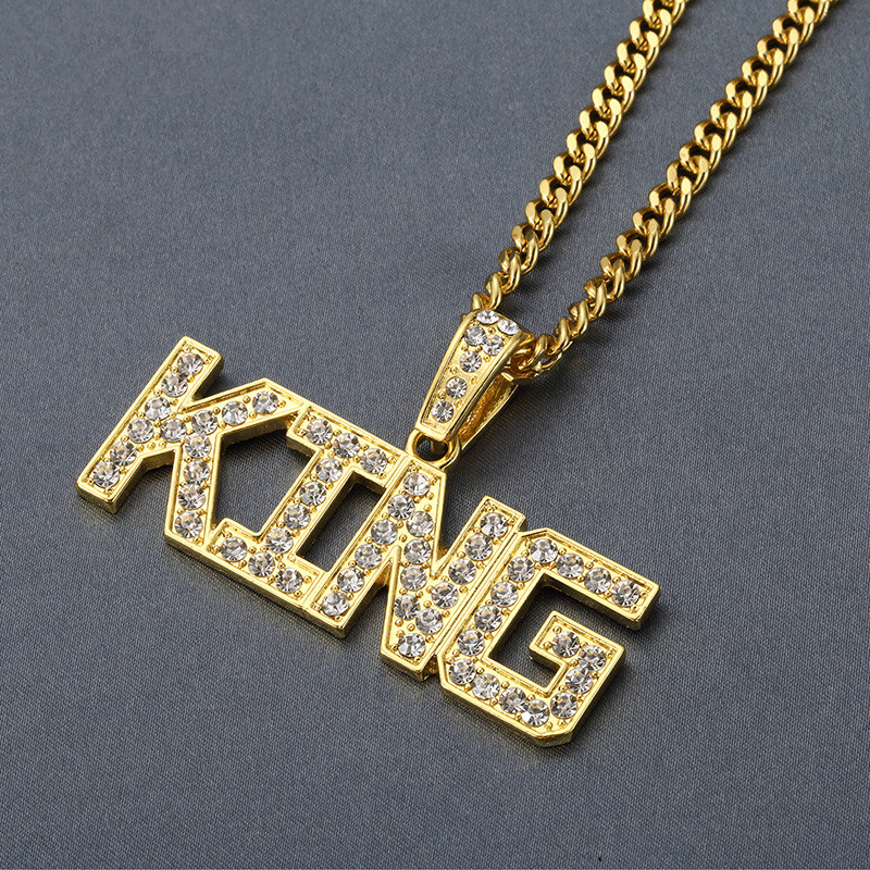 30inch cuban chain fashion men women hip hop iced out letter king pendant necklace jewelry details 0