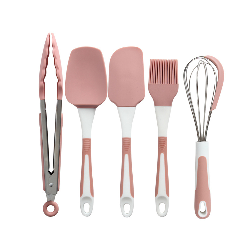 5Pcs Mini Silicone Cooking Utensils Set Rose Gold Non Stick Cream