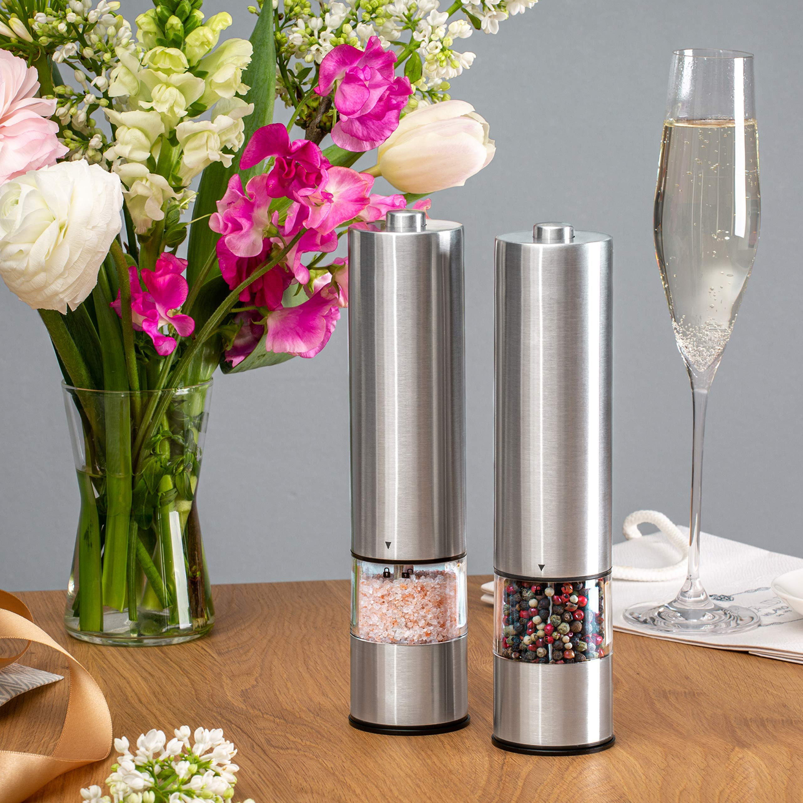 Urban noon Electric Salt and Pepper Grinder Set Battery Operated Stainless  Steel