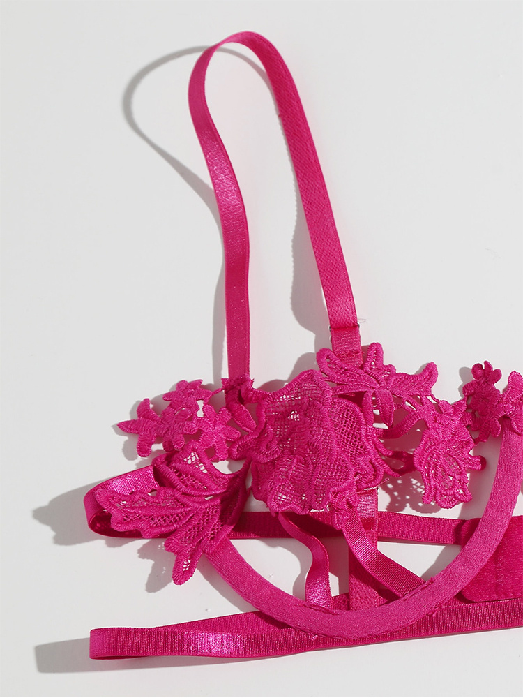 Sexy Floral Hollow Lingerie Set, Sheer Cut Out Bra & Garter Belt G-String,  Women's Sexy Lingerie & Underwear 