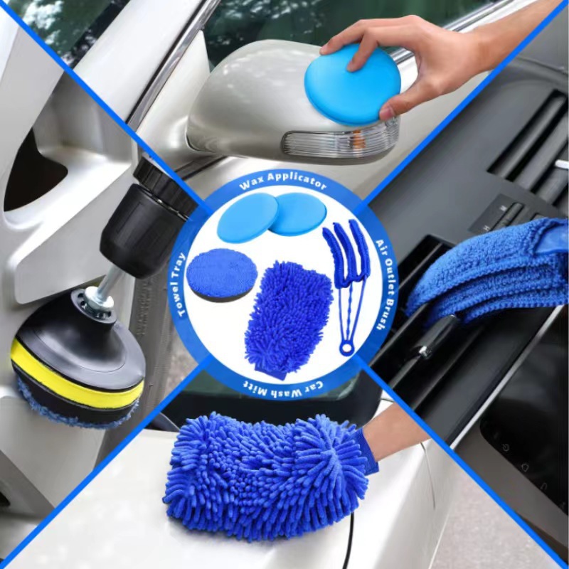12pcs Drill Brush Car Detailing Kit, TSV Car Wheel Tire Cleaning Brush Set, Wheels Brush, Rim Brush, Scrubing Brush Pad Sponge Kit for Car Waxing